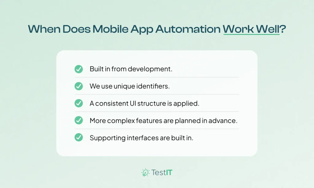 Checklist a mobilapp automatizáció előfeltételeiről: fejlesztési tervezés, egyedi azonosítók és konzisztens UI